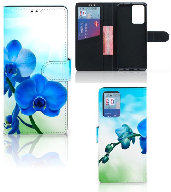 Étui pour téléphone Xiaomi Redmi Note 10 Pro Étui portefeuille avec photo orchidée Blauw cadeau de la Saint-Valentin femme