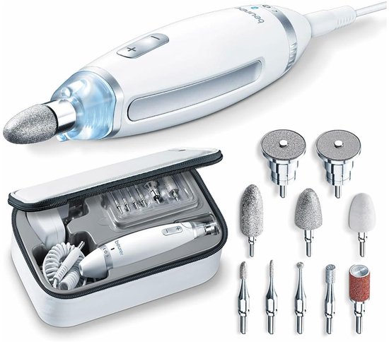 Beurer MP 62 Elektrische nagelvijl - Manicure Set & Pedicuresets met 10 Opzetstukken - Nagelfrees - Snelheid Traploos instelbaar - Met helder LED licht - Inc. Opbergetui & beschermkap