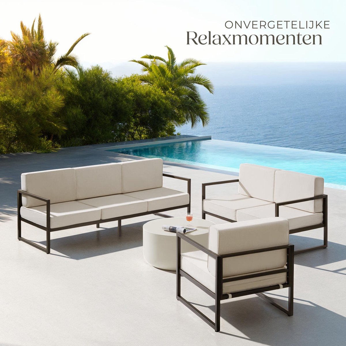 tectake® - Tuin-loungeset Comosa - Voor 6 personen - Tuinset - Grote bank, kleine bank en fauteuil - Waterafstotende en ultradikke zit-en rugkussens - Draagkracht 120kg per zitplaats - Bruin/beige – foto 5