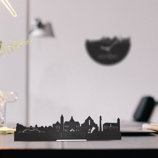 Skyline Bolsward debout Bois Zwart - 60 cm - Décoration d'intérieur design - Décoration à poser et à suspendre - Plus de villes disponibles - Cadeau pour lui - Cadeau pour elle - Anniversaire - Pendaison de crémaillère - Intérieur - WoodWideCities