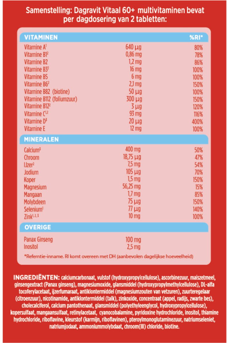 Dagravit Vitaal 60+ Multivitaminen - 4 x 60 tabletten - Voordeelverpakking