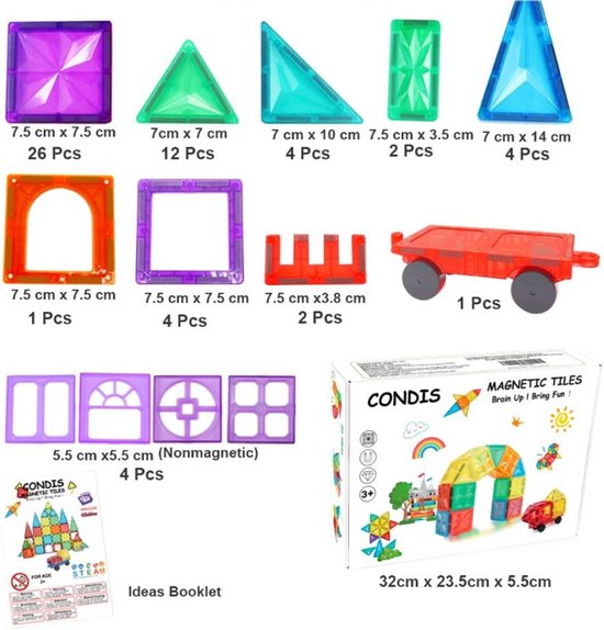 Magnetic Building Blocks 60 Piece Set Magnetic Toys Building Blocks & Tiles Educational Gift for Kids 3-7 Years Boys & Girls