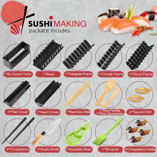 Izora Sushi Maker Set mit Anfänger-Guide inkl. ausführlicher Anleitung, einfache