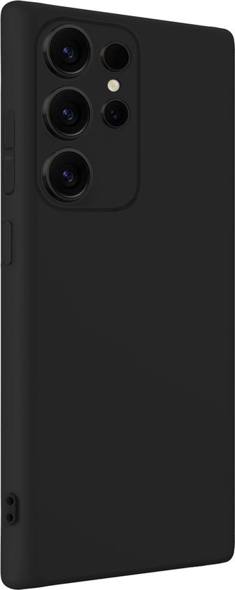 Coque en silicone noir pour le Samsung Galaxy S25 Ultra, avec quatre caméras au dos.