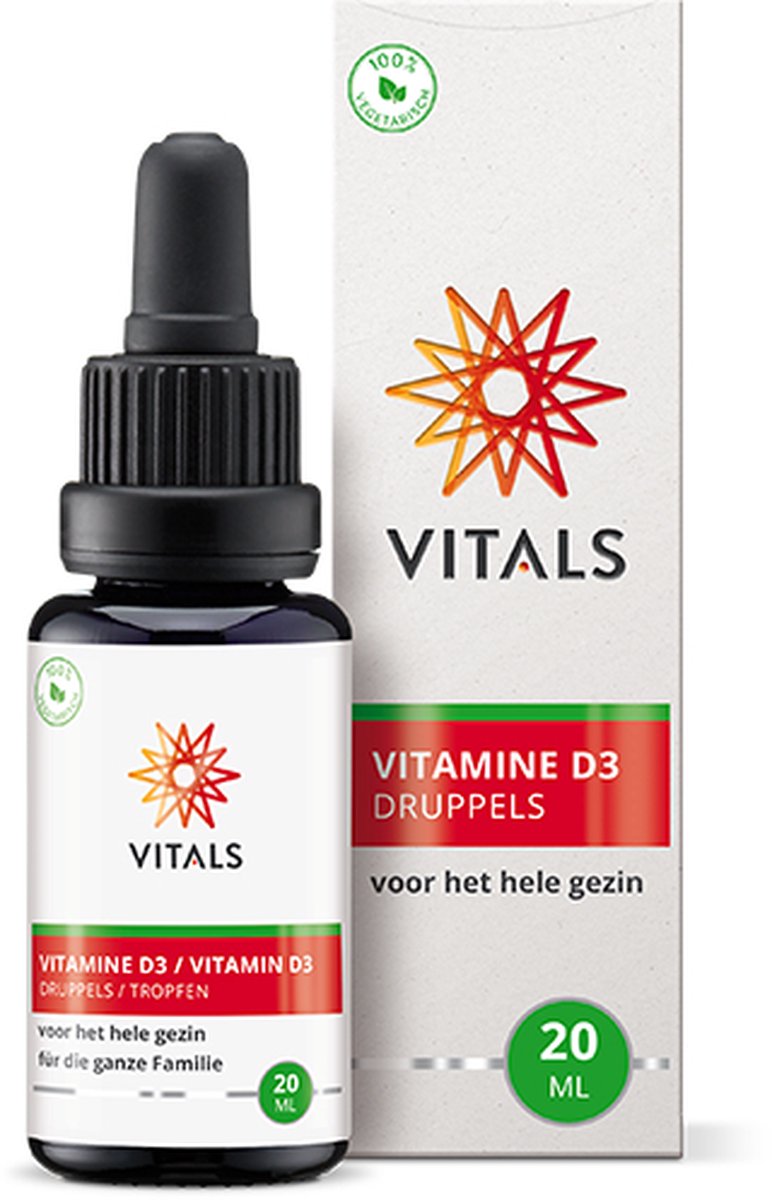 Goedkoopste Vitals Vitamine D3 200 IE - 700 druppels van 5 mcg - voor baby, kind en volwassene. Zonder toegevoegde smaakstoffen.