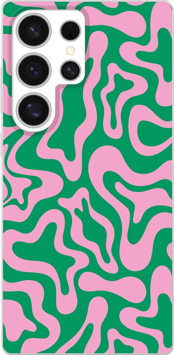 Telefoonhoesje Geschikt voor Samsung Galaxy S25 Ultra hoesje - Abstract - Patroon - Groen - Roze - Kleurrijk - Siliconen Telefoonhoesje Telefoonhoesje