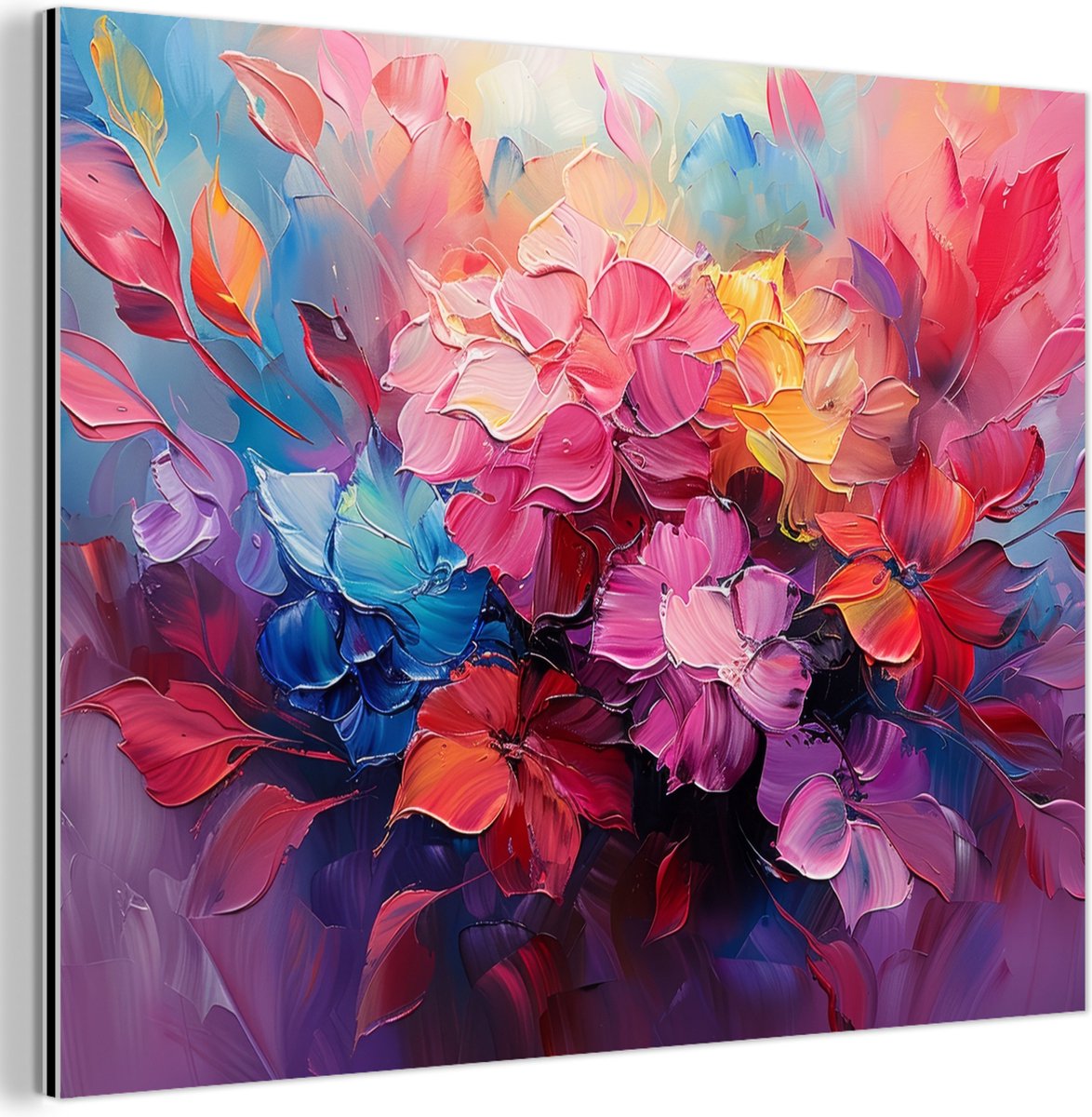 Aluminium schilderij 160x120 cm - Wanddecoratie metaal - Bloemen - Verf - Abstract - Kleur