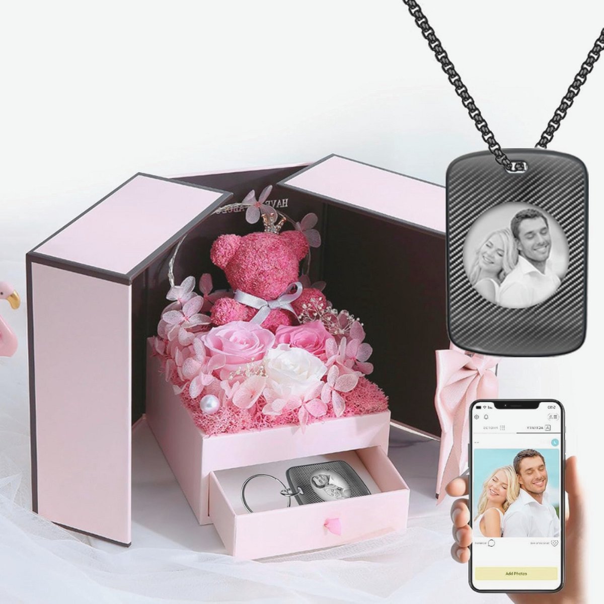 Eeuwige Roos Met Mosbeer & Kleurendisplay: Uniek Romantisch Cadeau