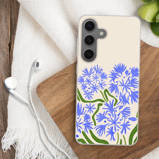 Coque de téléphone compatible avec Samsung Galaxy S25 - Bloem - Blauw - Feuille - Simple - Coque en Siliconen