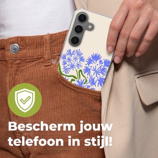 Coque de téléphone compatible avec Samsung Galaxy S25 - Bloem - Blauw - Feuille - Simple - Coque en Siliconen