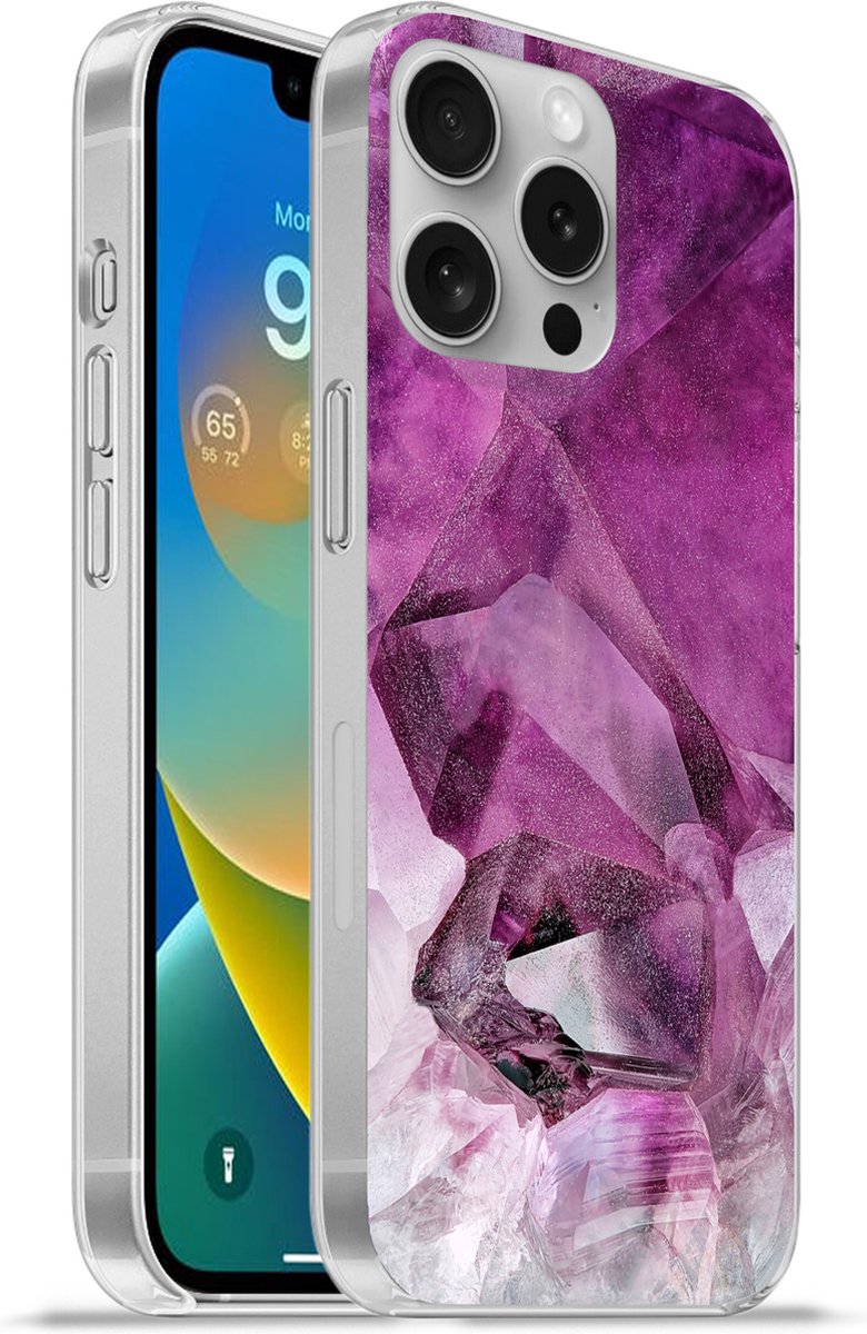 Telefoonhoesje Geschikt voor Apple Iphone 16 Pro hoesje - Natuursteen - Paars - Luxe - Siliconen Telefoonhoesje Telefoonhoesje