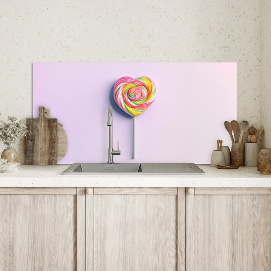 Crédence de Cuisinière en Aluminium 90x45 cm - Coeur - Sucette - Bonbons - Écran Pare-éclaboussures pour Plaque de Cuisson - Protection Murale