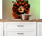 Crédence de Cuisinière en Aluminium 120x60 cm - Femme - Fraises - Couronne - Écran Pare-éclaboussures pour Plaque de Cuisson - Protection Murale