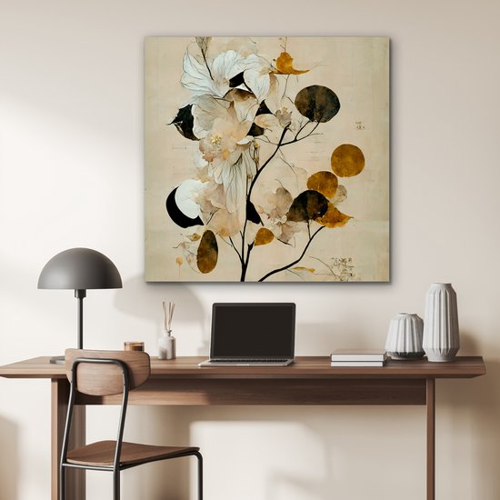 Décoration murale Métal - Peinture Aluminium Industriel - Fleurs - Feuilles - Arbre - Pastel - 90x90 cm - Dibond - Photo sur aluminium - Décoration murale industrielle - Pour le salon/chambre