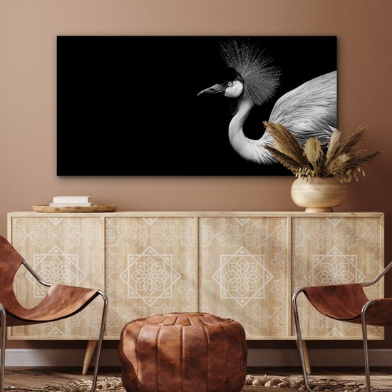 Décoration murale Métal - Peinture Aluminium Industrielle - Grue - Zwart - Wit - Vogel - Animaux - 120x60 cm - Dibond - Photo sur aluminium - Décoration murale industrielle - Pour le salon / chambre