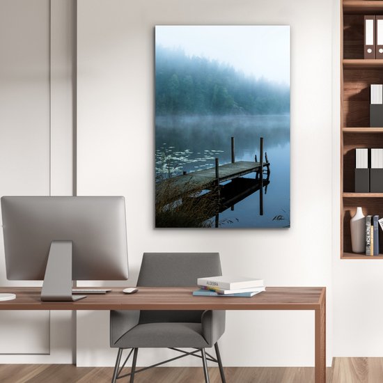 Tableau aluminium 80x120 cm - Décoration murale métal - Nature - Lac - Forêt - Brume - Décoration murale métal salon - Décoration industrielle - Photo sur dibond - Accessoires industriels chambre