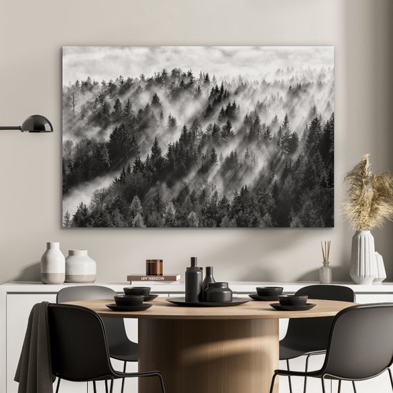 Tableau sur aluminium 120x80 cm - Décoration murale en métal - Paysage - Brume - Forêt - Nature - Décoration murale en métal pour salon - Décoration industrielle - Photo sur Dibond - Accessoires industriels pour chambre