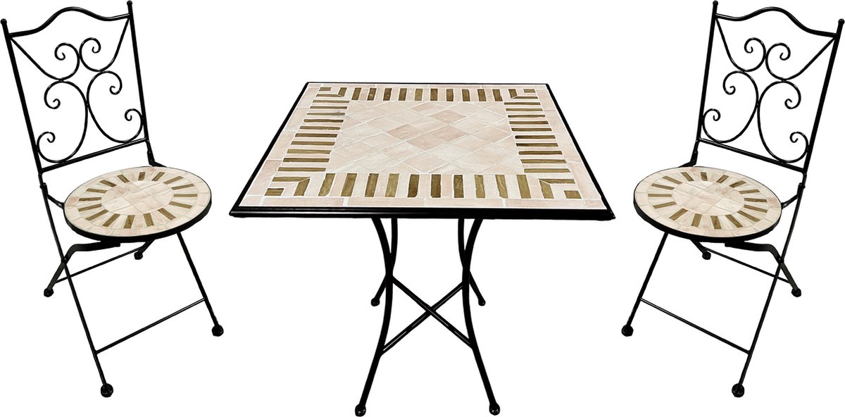 AXI Camilla 3-delige Mozaïek Bistroset Toscaanse stijl – Metalen frame met keramische tegel – Balkonset 2 stoelen en tafel
