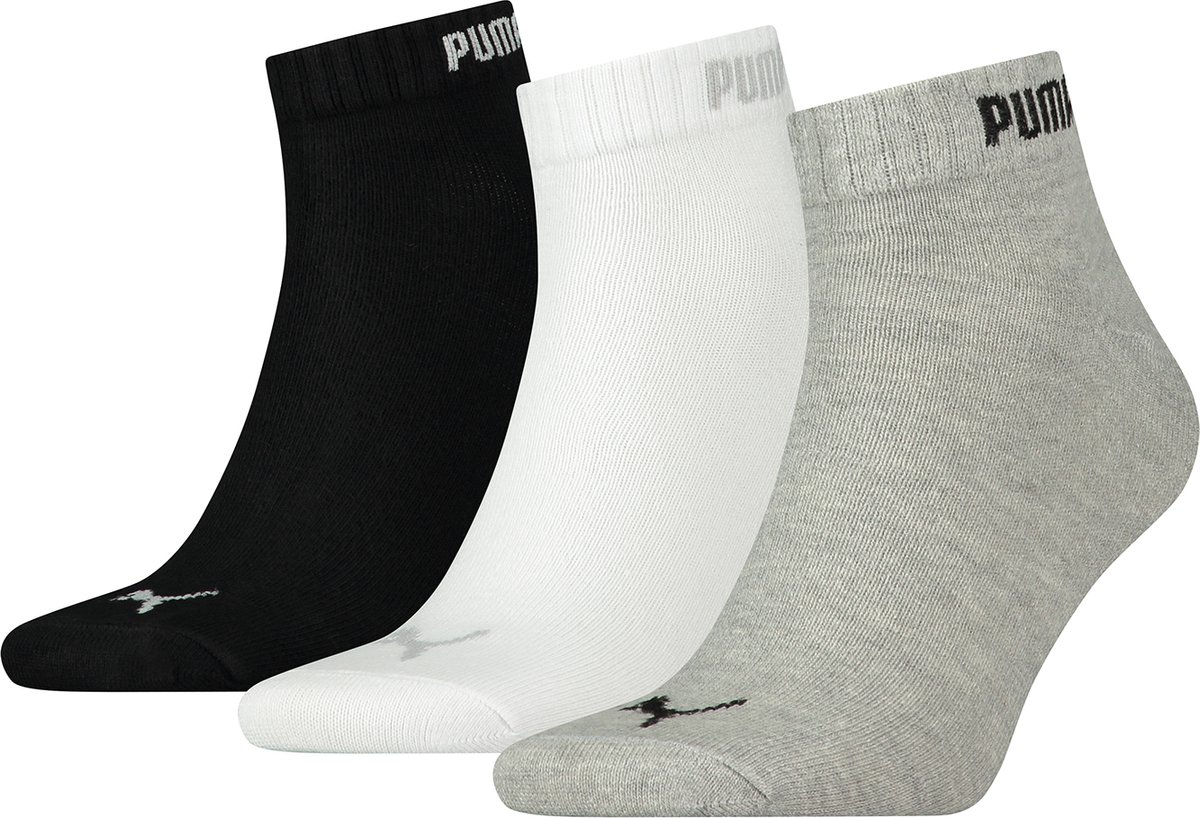 PUMA unisex Sokken heren – 42 cm 3 paar Multipack /Witte/ Sokken mannen Sportsokken QUARTER Korte sokken Zwart