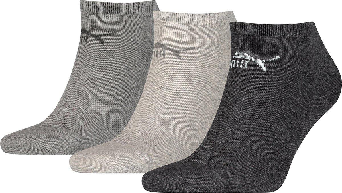 Puma unisex sneakersokken in retro-design enkelhoog voor dames en heren set van 3 Grijs