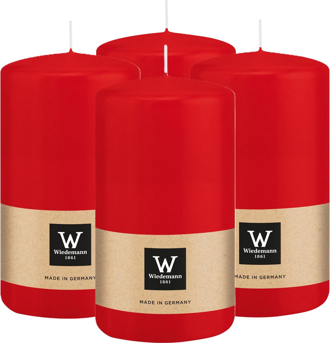 Wiedemann Cilinderkaars/stompkaars - 4x - rood - 12 x 6 cm - 33 branduren - zuilkaarsen