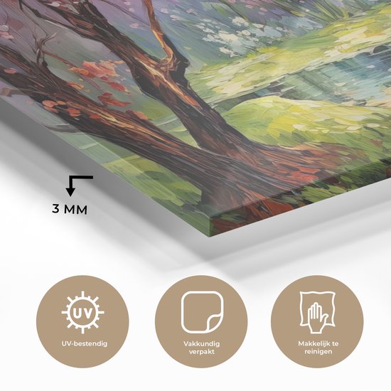 MuchoWow® Glasschilderij 40x20 cm - Schilderij acrylglas - Watercolor - Natuur - Bomen - Kunst - Bloemen - Foto op glas - Muurdecoratie woonkamer - Wanddecoratie slaapkamer - Schilderijen