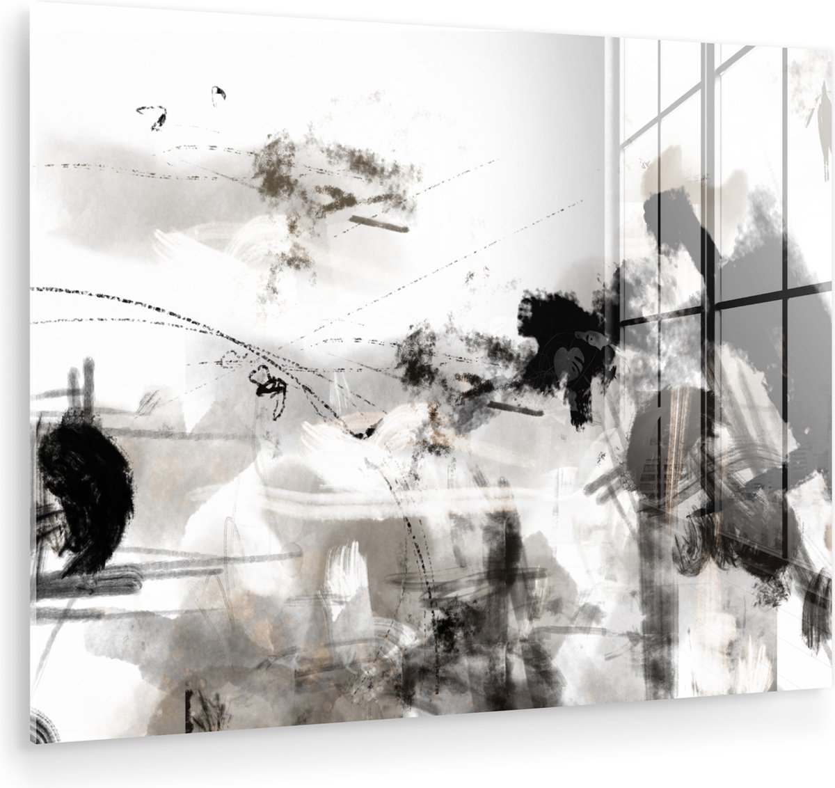 MuchoWow® Glasschilderij 160x120 cm - Schilderij acrylglas - Schilderij - Verf - Zwart wit