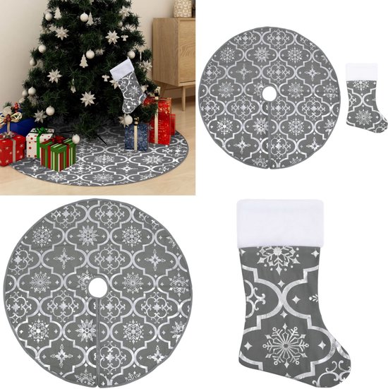 vidaXL Kerstboomrok luxe met sok 122 cm stof grijs - Kerstboomjurk - Kerstboomjurken - Kerstboomrok - Kerstboomrokken