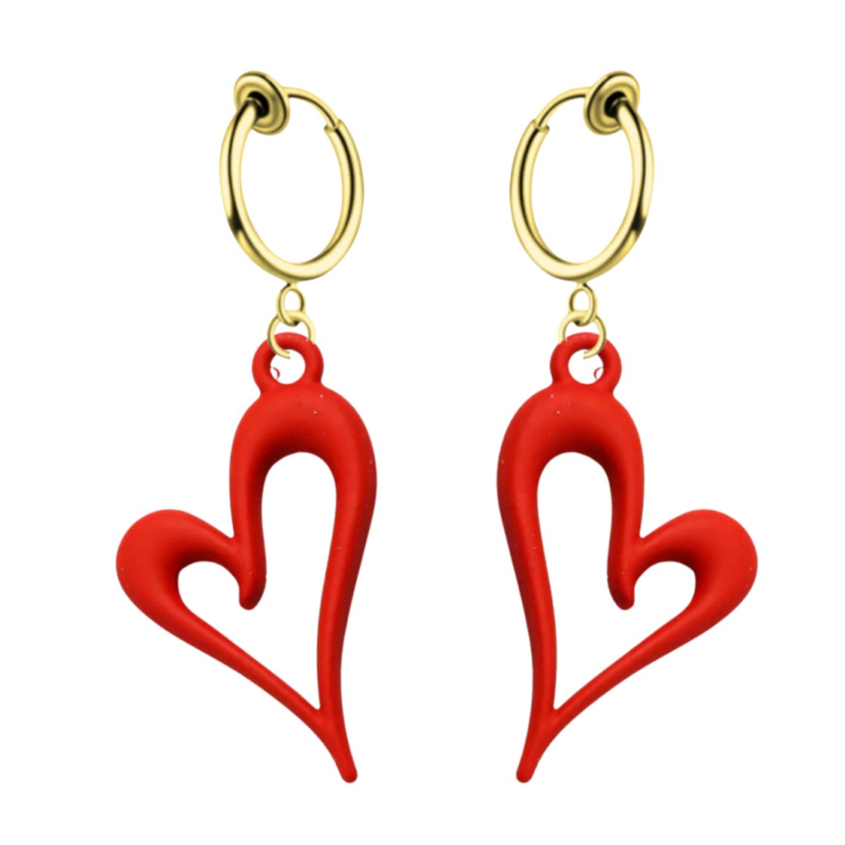 Klem oorbellen- goudkleur- Rood- hart- Montana-geen gaatje-Charme Bijoux