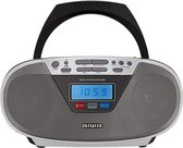 Draagbare Aiwa CD-radio met Bluetooth en USB, kleurendisplay, zilver