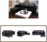 Bol.com vidaXL Driezitsbank - Kunstleer - Zwart Loungesofa - Kunstleder Bank - Zwarte Bank - Hoekbank - 3 Persoons Bank aanbieding