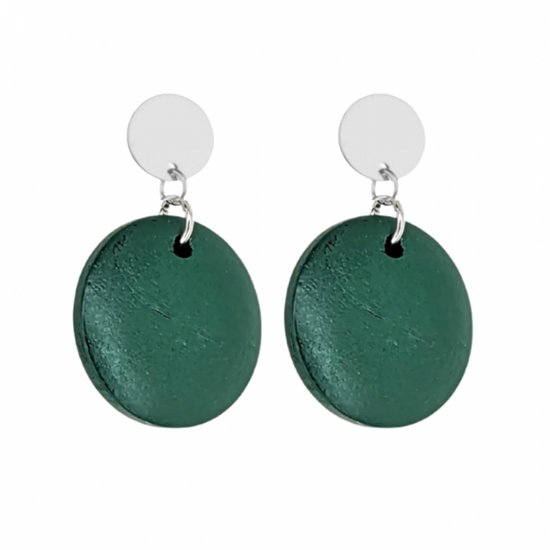Clip oorbellen- Hout- Groen- 2.5 cm