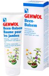 GEHWOL Been-Balsem tube en verpakking met de tekst "Weldadig - verzorgende kruidenbalsem voor been en voet." en "Aux herbes médicinales soulage et soigne les jambes et les pieds."