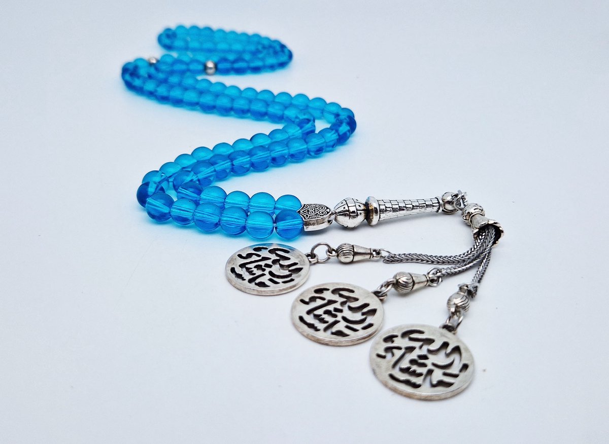 Handgemaakte tesbih "Tasbih" natuursteen " Blauwe kwarts " - Aantal kralen 99 - Diameter kralen 8MM - met metaal tassel "Masha' allah-1 - Een mooi cadeau-idee