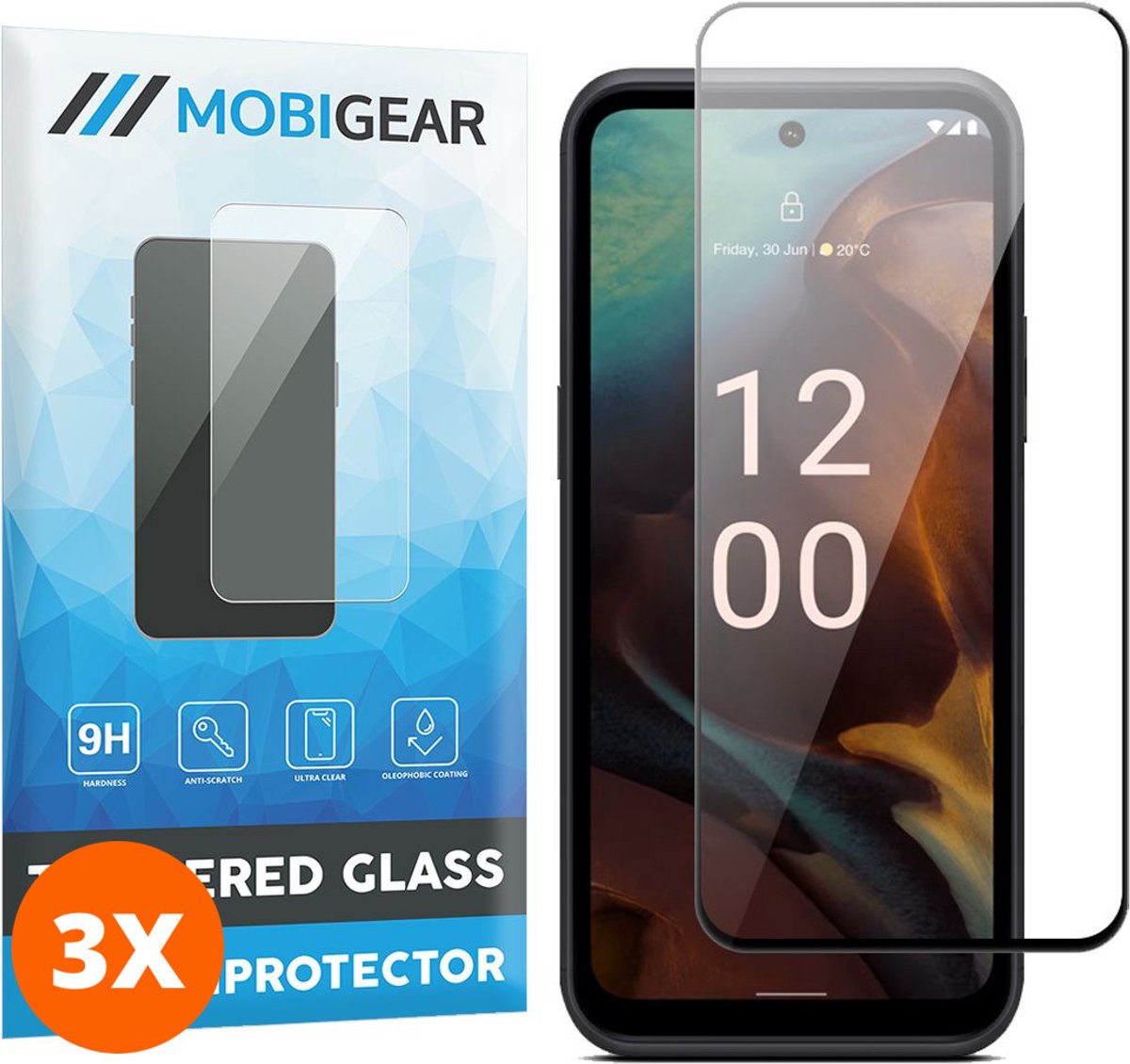 Mobigear Screenprotector geschikt voor Nokia XR21 Glazen | Mobigear Premium Screenprotector - Case Friendly - Zwart (3-Pack)