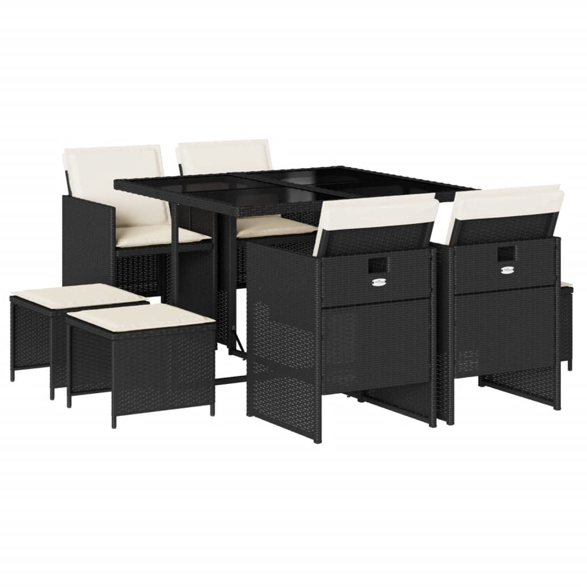 The Living Store 9-delige Tuinset poly rattan zwart - Tuinmeubels - Eetkamer Set - Buitendecoratie - Lounge Set - Patio Furniture