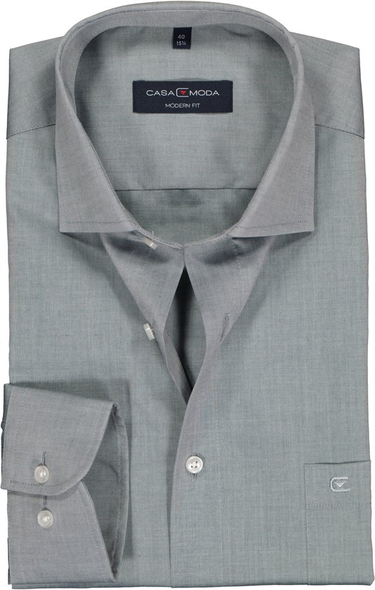 Casa Moda Chemise Unie Gris Argent Kent Coupe Moderne - 44
