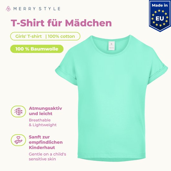 Merry Style Meisjes T-shirts Sport – Meisjes Crop – Gym – Yoga – Hardlopen – Mintgroen – 140 - MS-MS10-468-BL