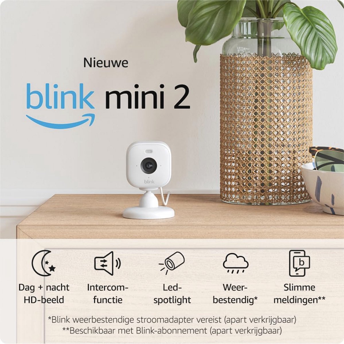Slimme beveiligingscamera met HD-nachtzicht, ingebouwde spotlight en bewegingsdetectie