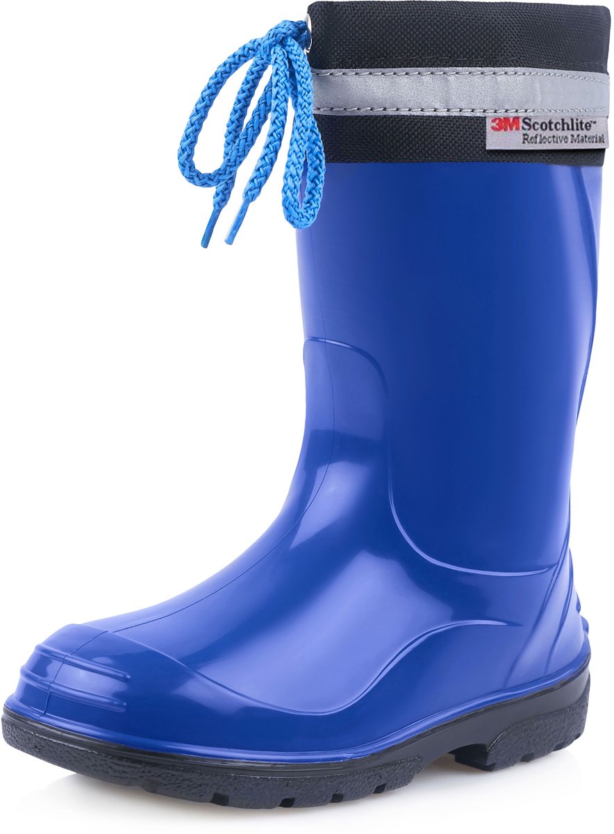 Ladeheid Kinder Regenlaarzen - Rubber - Hoog met Veters - PVC - Waterdicht – Blauw Zwart – 32 - LA-LMG-972-Kim