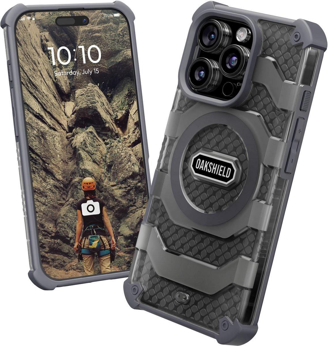 Oakshield telefoonhoesje geschikt voor iPhone 16 Pro hoesje - Smartphone case compatibel met MagSafe - Antislip mobiele telefoon hoes in grijs