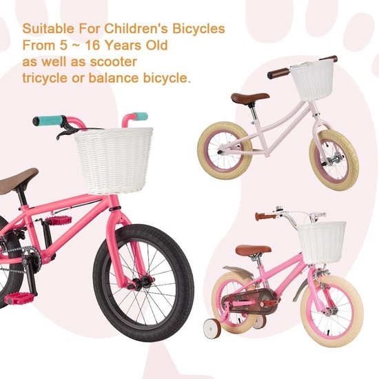 kinderfietsmand, handgeweven fietsmand voor kinderen, fietsmand met fietsaccessoires voor meisjes, jongens, kinderen van Kinder — afbeelding 5