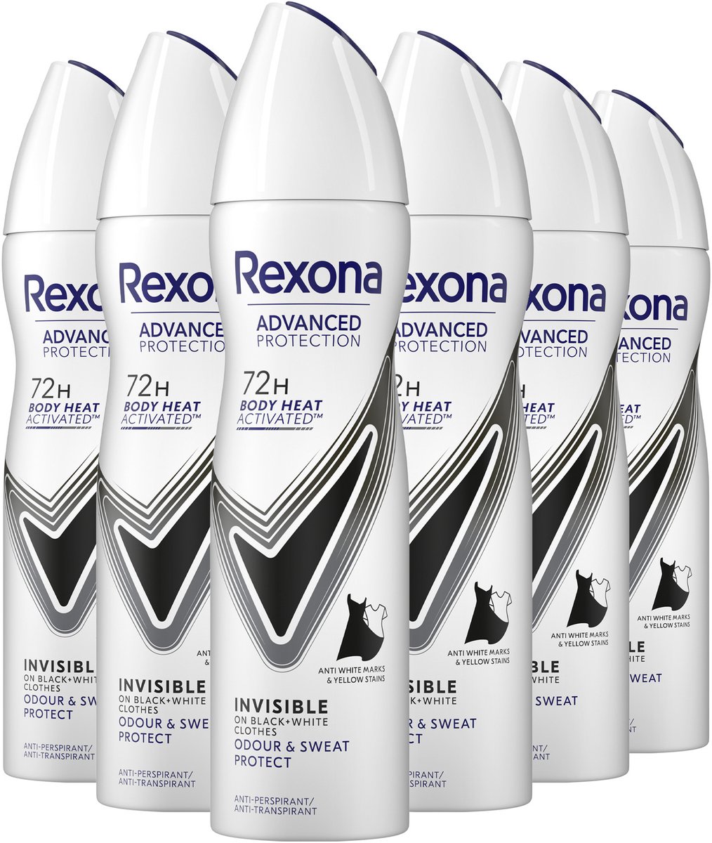 Rexona Women Advanced Protection Invisible On Black + White Clothes deodorant - 6 x 150 ml - voordeelverpakking