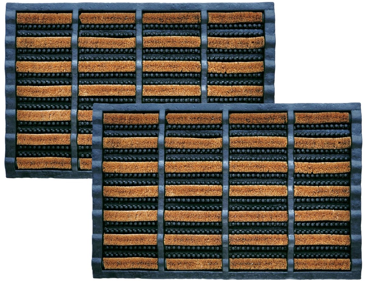 Benson Deurmat - 2x - rubber met kokos borstels - 40 x 60 cm - borstelmat buiten Bruin