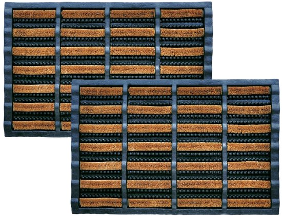 Paillasson Benson - 2x - caoutchouc avec poils en noix de coco - 40 x 60 cm - tapis de brosse d'extérieur