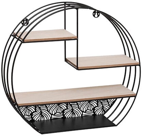 Étagère murale ronde en bois et métal - 39 x 10,9 x H 36 cm - Zwart