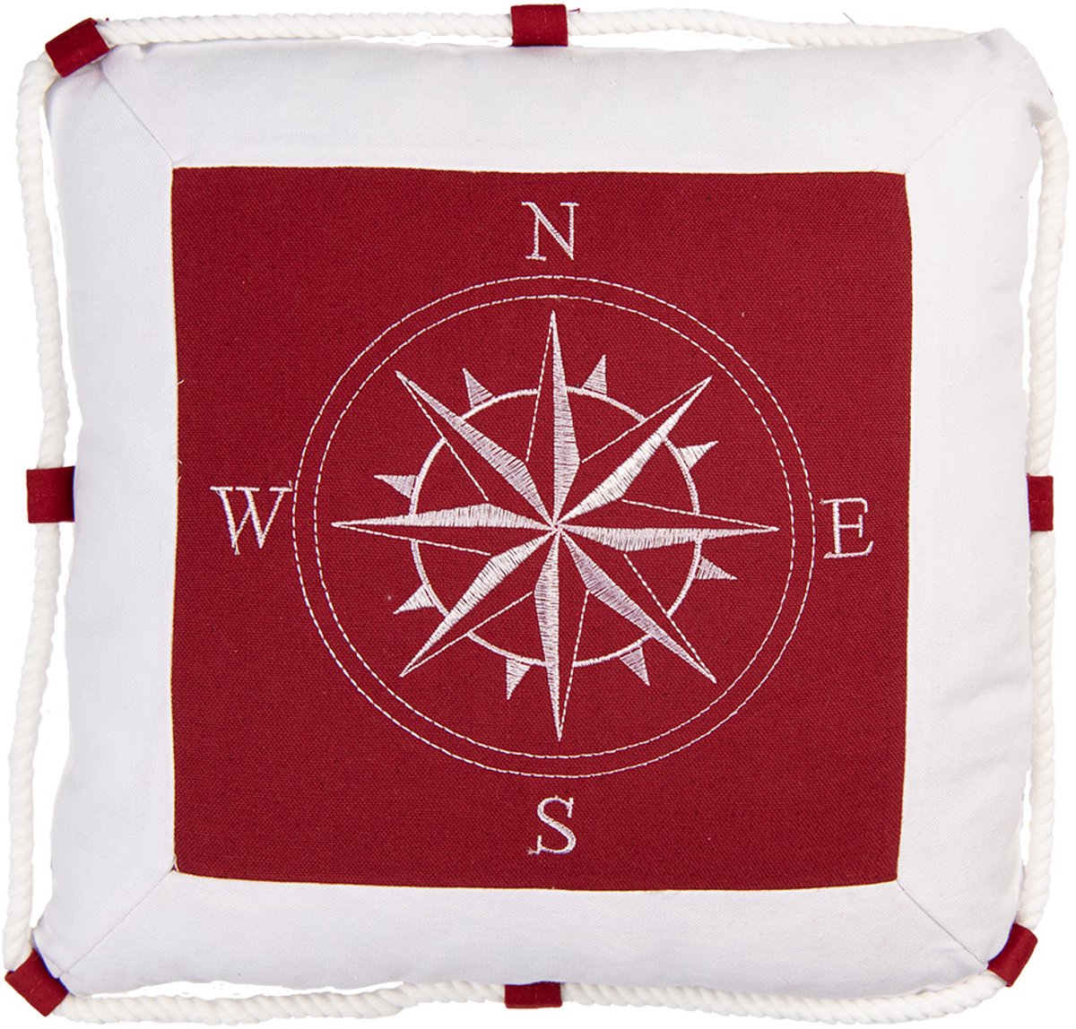 Clayre & Eef Sierkussen 40x40 cm Wit Rood Stof Kussenhoes met Kussenvulling