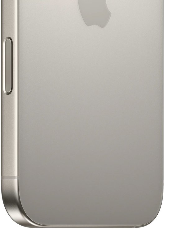 Zijkant en onderkant van de zilverkleurige iPhone 14 Pro, met de knoppen en afgeronde hoeken.