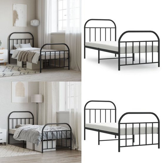 vidaXL Bedframe met hoofdbord metaal gerookt eikenkleurig 80x200 cm, eenpersoonsbed, slaapkamer meubel, ledikant, bed, bedombouw, metalen bedframe