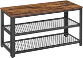 ACAZA Schoenenrek - Schoenenbank - 90 x 30 x 45 cm - Industrieel Design - Metaal met Hout - Vintage Bruin